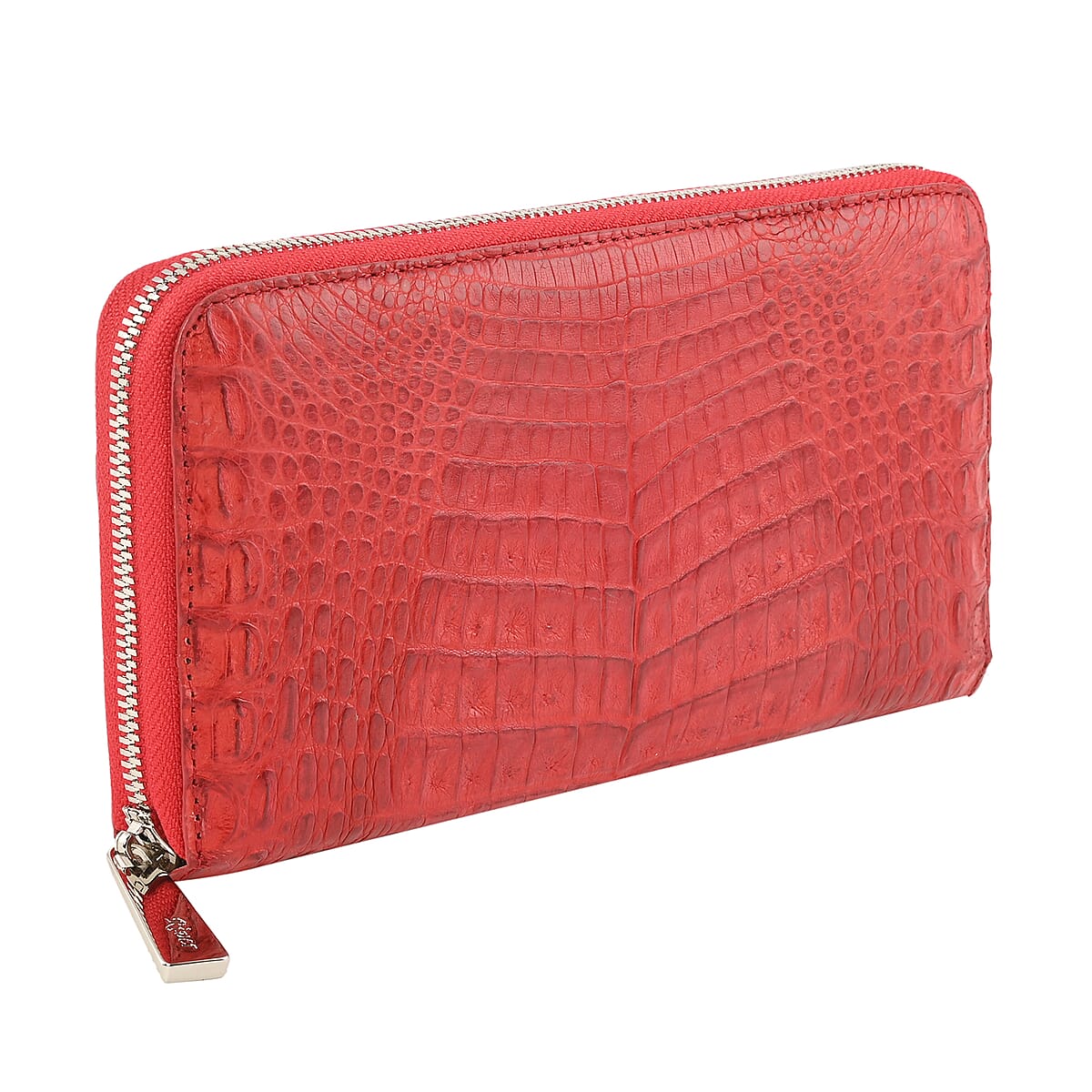 RIVER Brand Closeout, Organic Caiman Crocodile Natural Fire Red Clutch image number 2