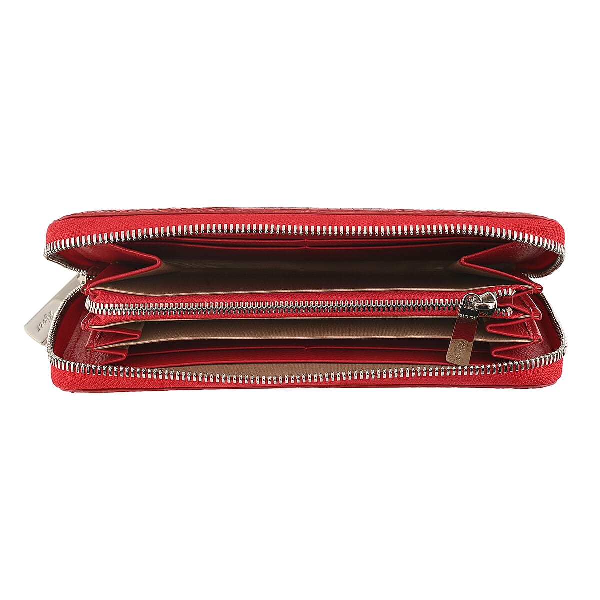 RIVER Brand Closeout, Organic Caiman Crocodile Natural Fire Red Clutch image number 3