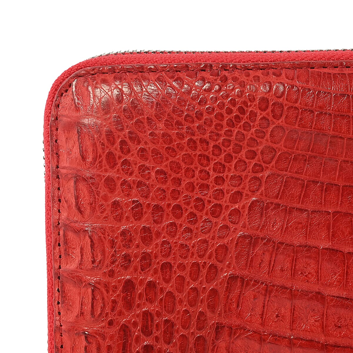 RIVER Brand Closeout, Organic Caiman Crocodile Natural Fire Red Clutch image number 4