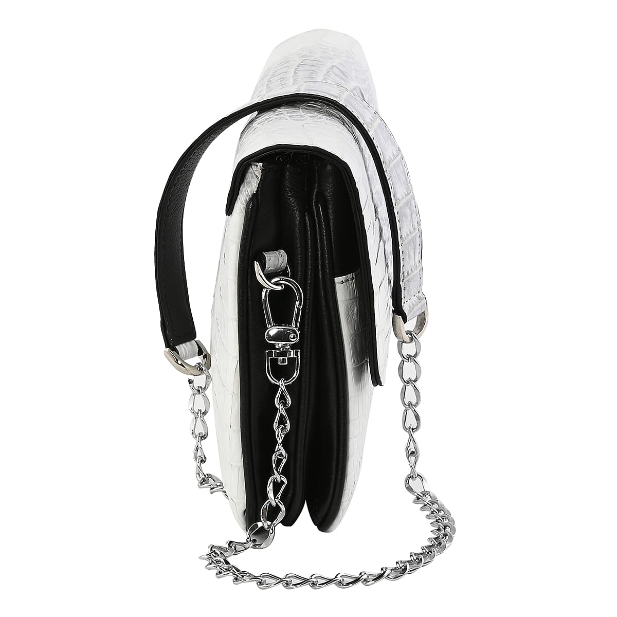 RIVER Brand Closeout, Organic Caiman Crocodile Natural Black Shoulder Bag image number 3