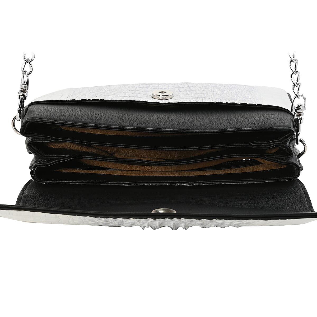 RIVER Brand Closeout, Organic Caiman Crocodile Natural Black Shoulder Bag image number 5