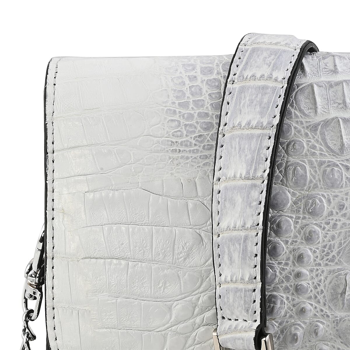 RIVER Brand Closeout, Organic Caiman Crocodile Natural Black Shoulder Bag image number 6