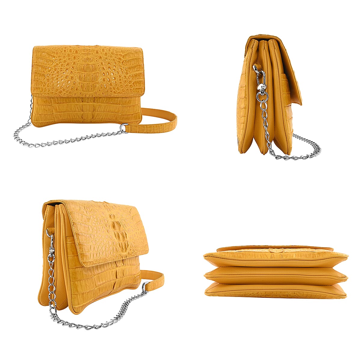 RIVER Brand Closeout, Organic Caiman Crocodile Yellow Shoulder Bag image number 2