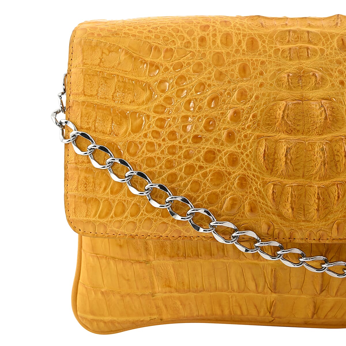 RIVER Brand Closeout, Organic Caiman Crocodile Yellow Shoulder Bag image number 3