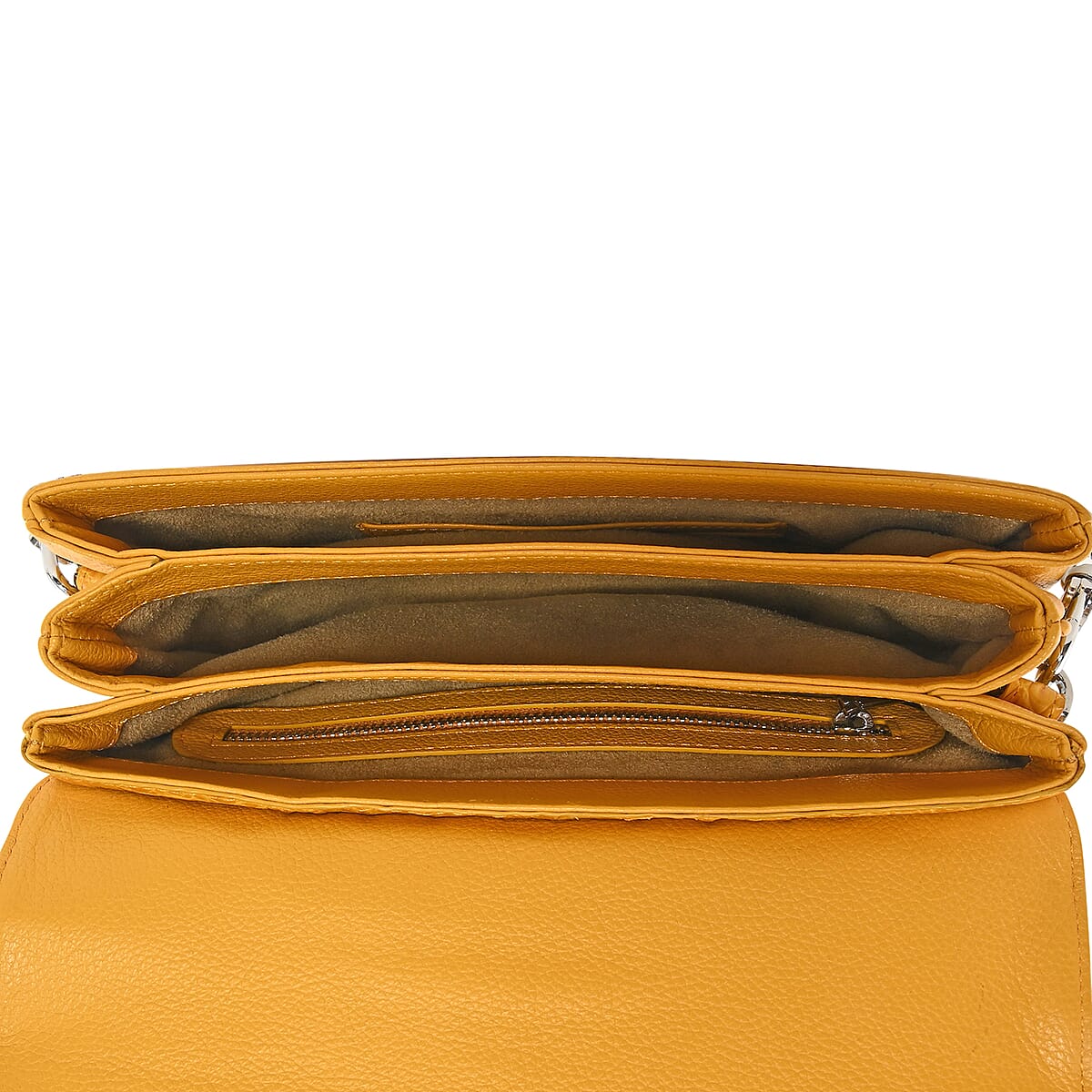 RIVER Brand Closeout, Organic Caiman Crocodile Yellow Shoulder Bag image number 4