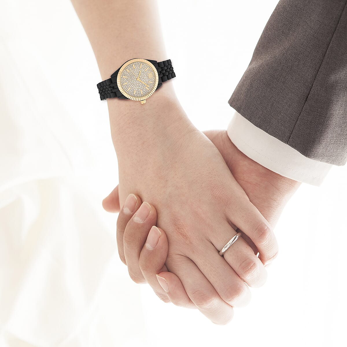 PICARD & CIE Japanese Movement White Crystal Embedded Dial Watch in Black (39mm) image number 1