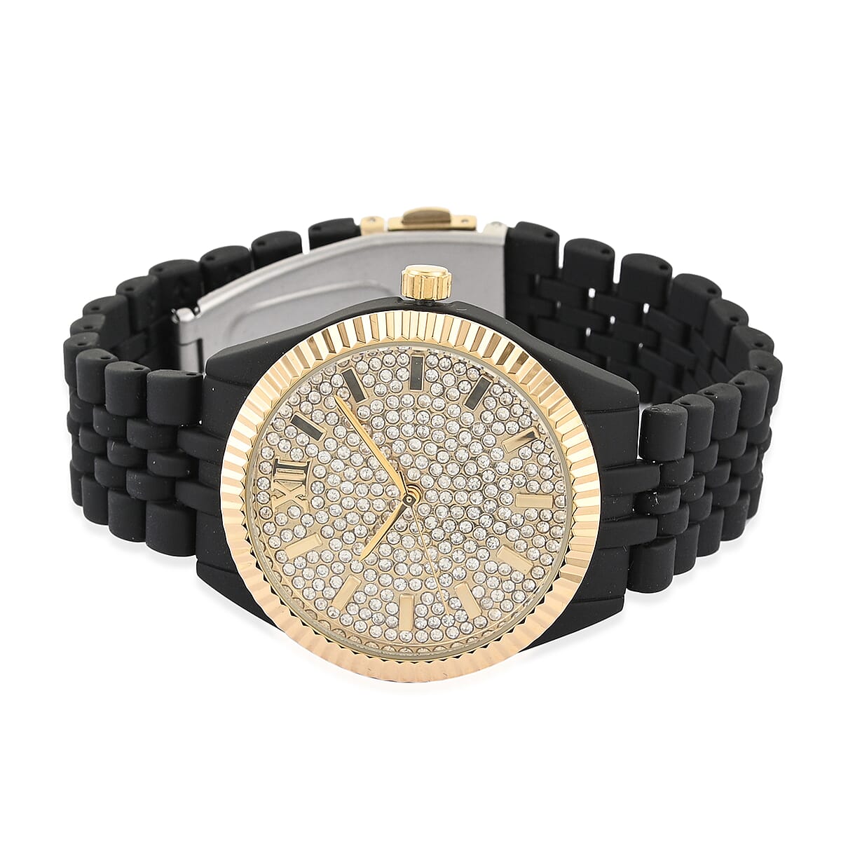 PICARD & CIE Japanese Movement White Crystal Embedded Dial Watch in Black (39mm) image number 2