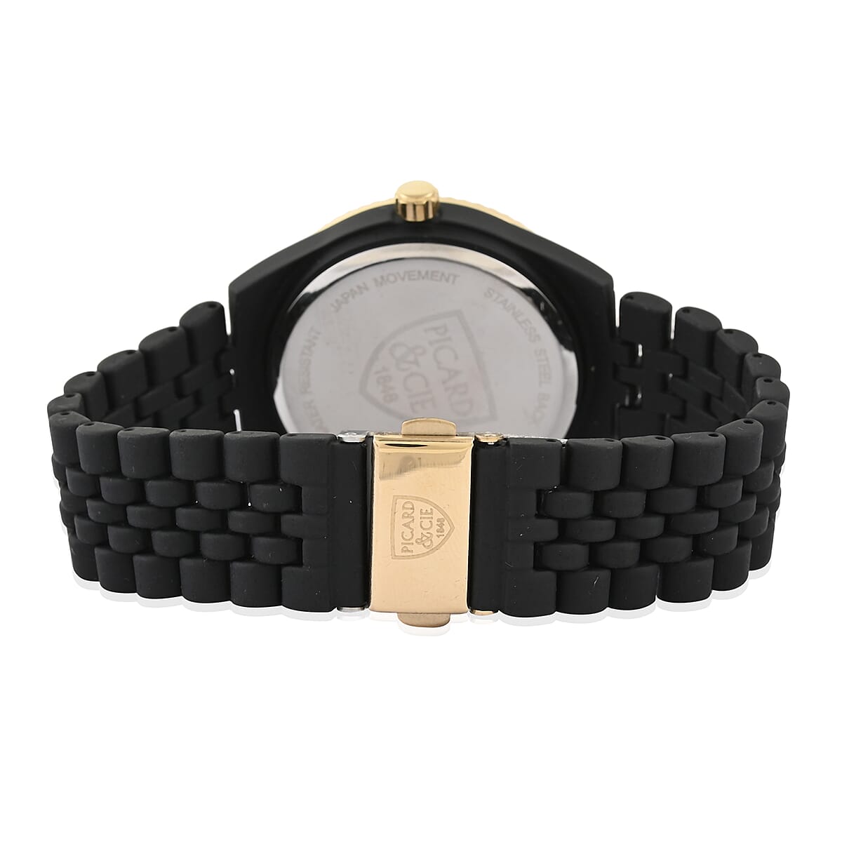PICARD & CIE Japanese Movement White Crystal Embedded Dial Watch in Black (39mm) image number 3