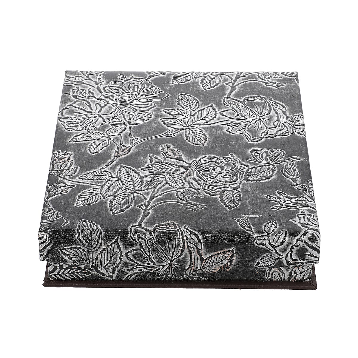 Black Genuine Goat Leather Embossed Jewelry Box image number 1