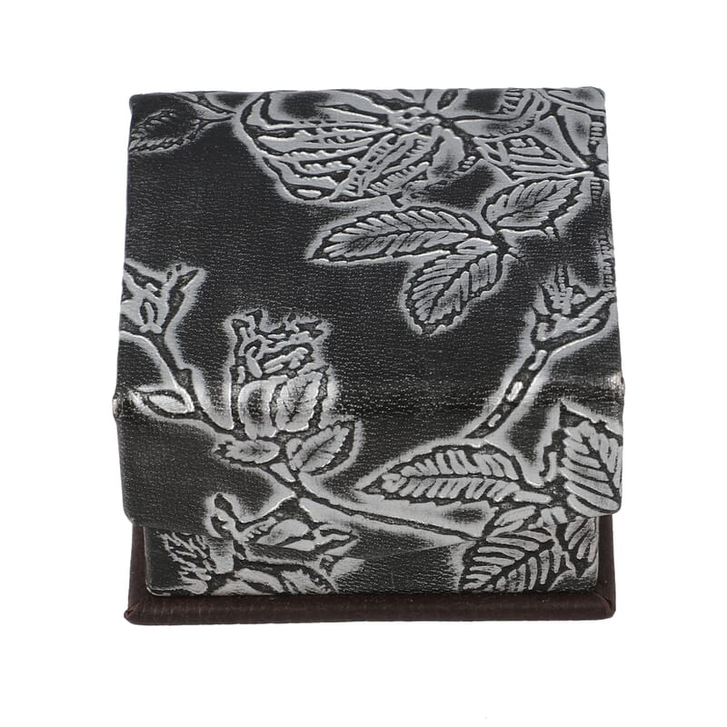 Black Genuine Goat Leather Embossed Ring Box