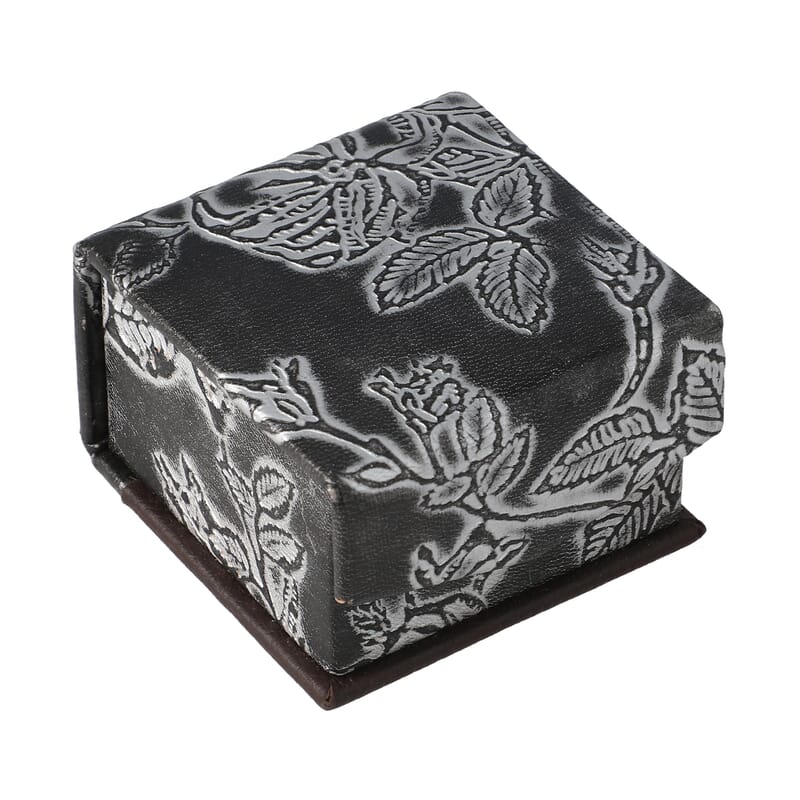 Black Genuine Goat Leather Embossed Ring Box