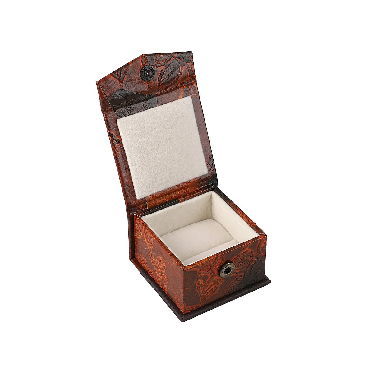 Brown Genuine Goat Leather Embossed Ring Box image number 4