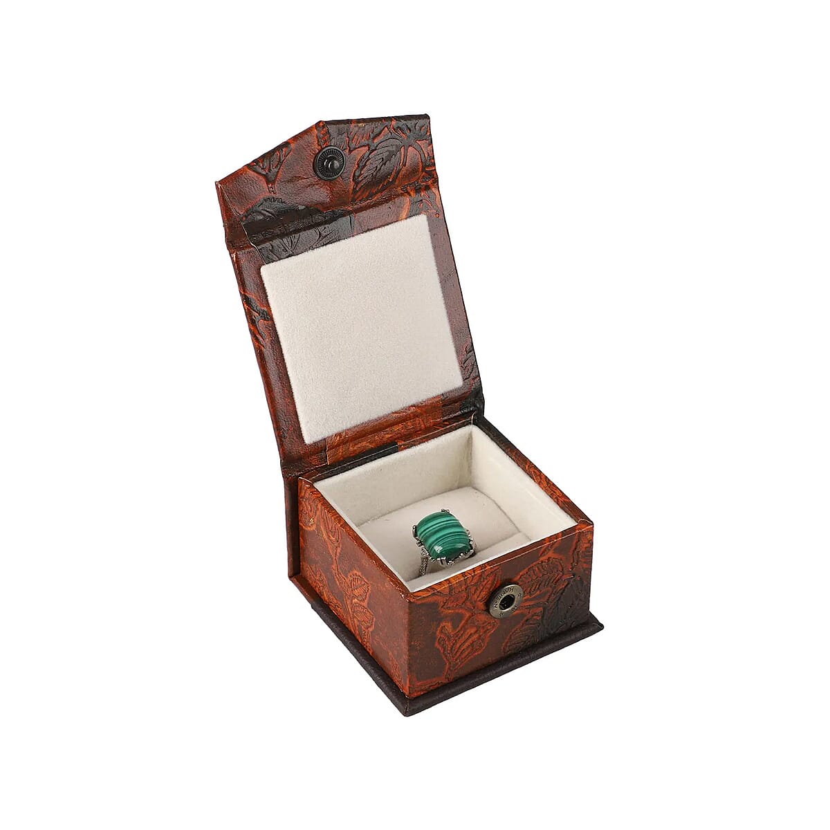 Brown Genuine Goat Leather Embossed Ring Box image number 5