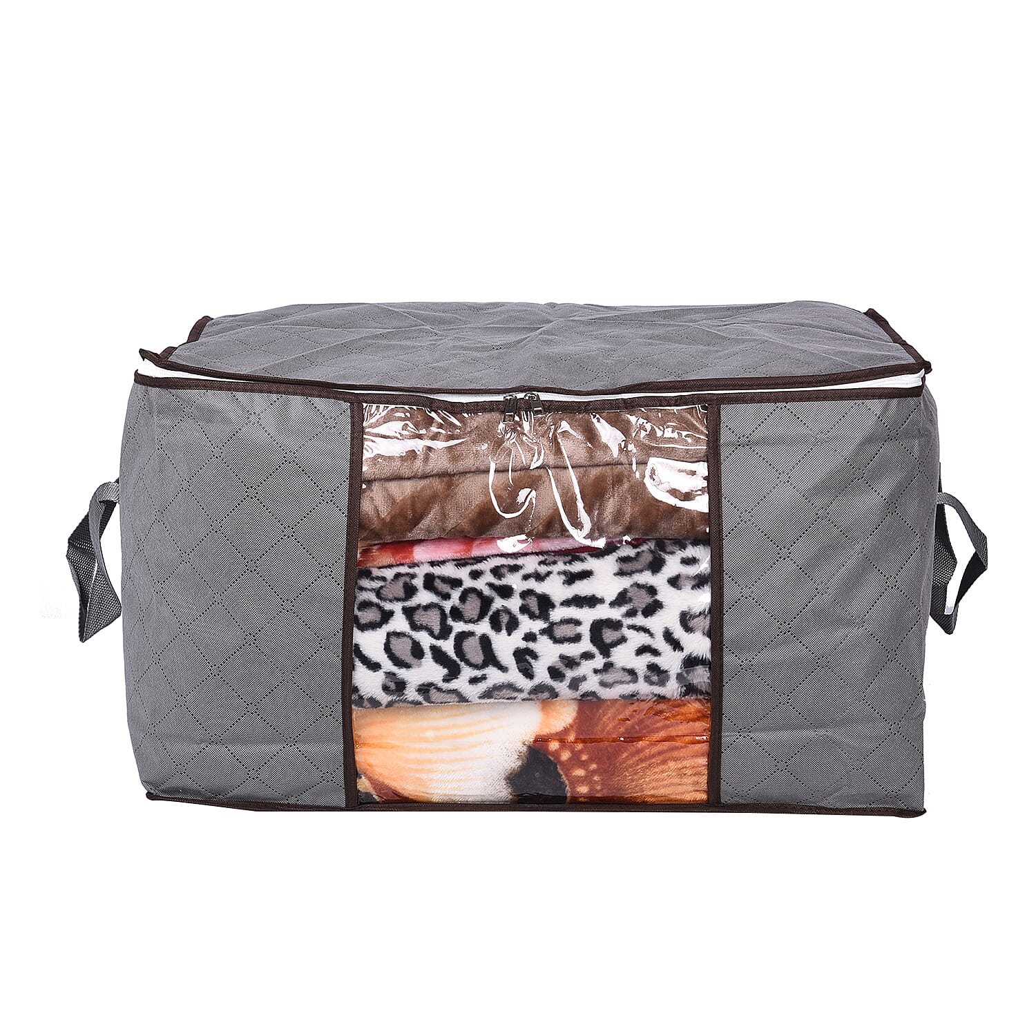 Set of 2 Grey Non Woven Fabric Storage Bag with Clear Window