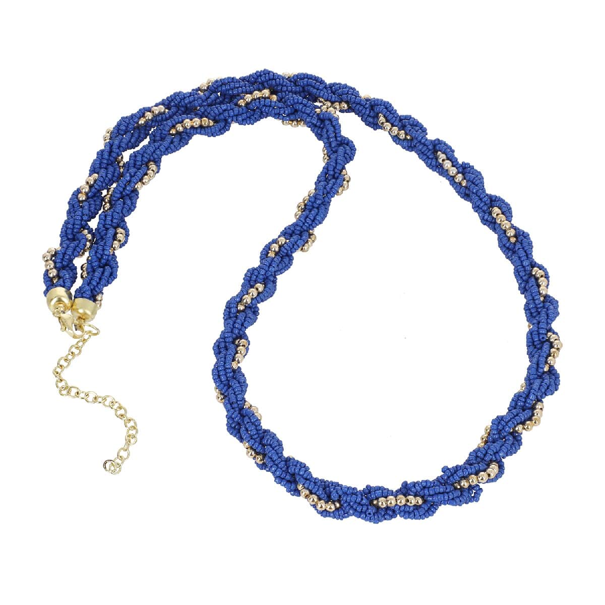 Blue Glass Seed Beaded Necklace (30 Inches) in Goldtone image number 0