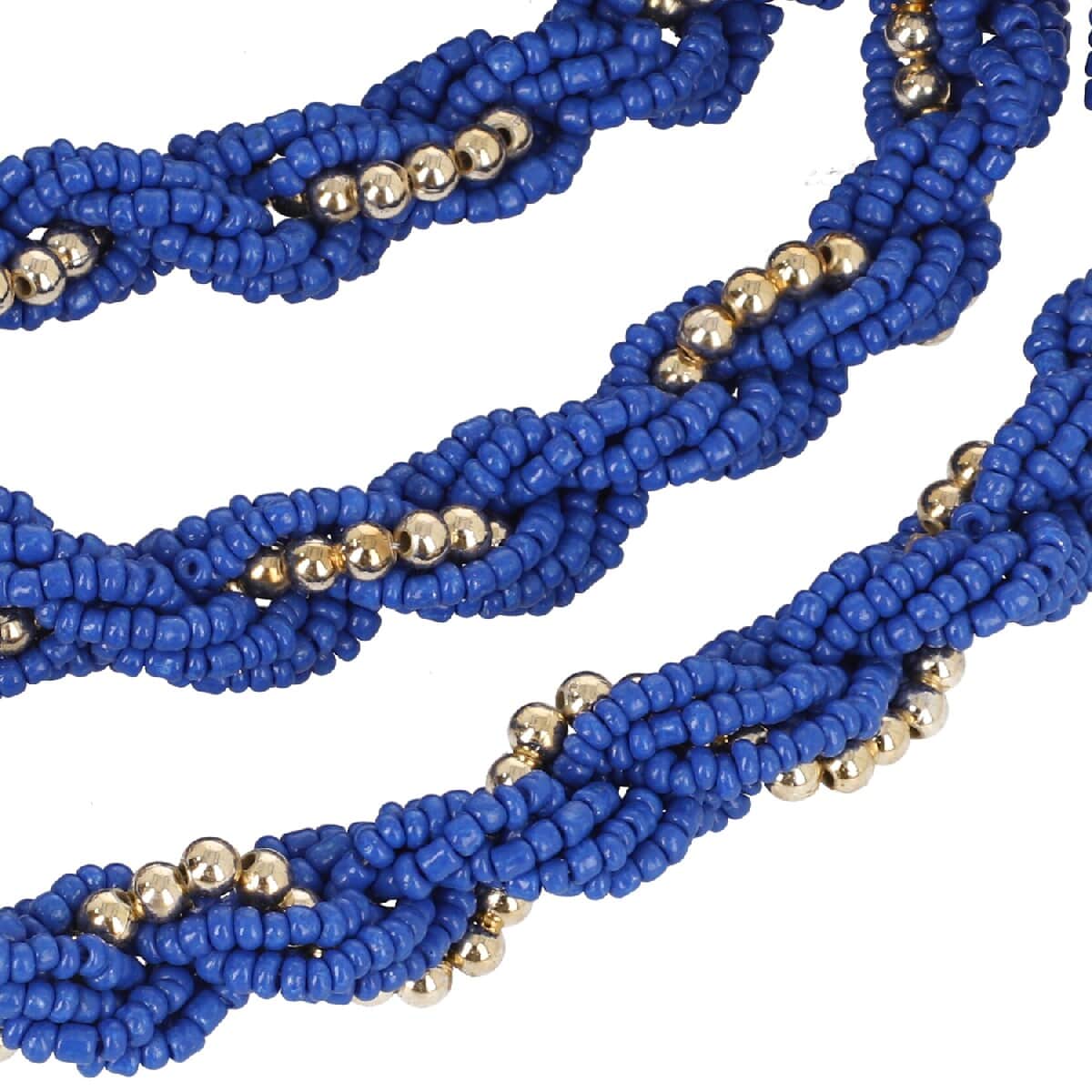 Blue Glass Seed Beaded Necklace (30 Inches) in Goldtone image number 2