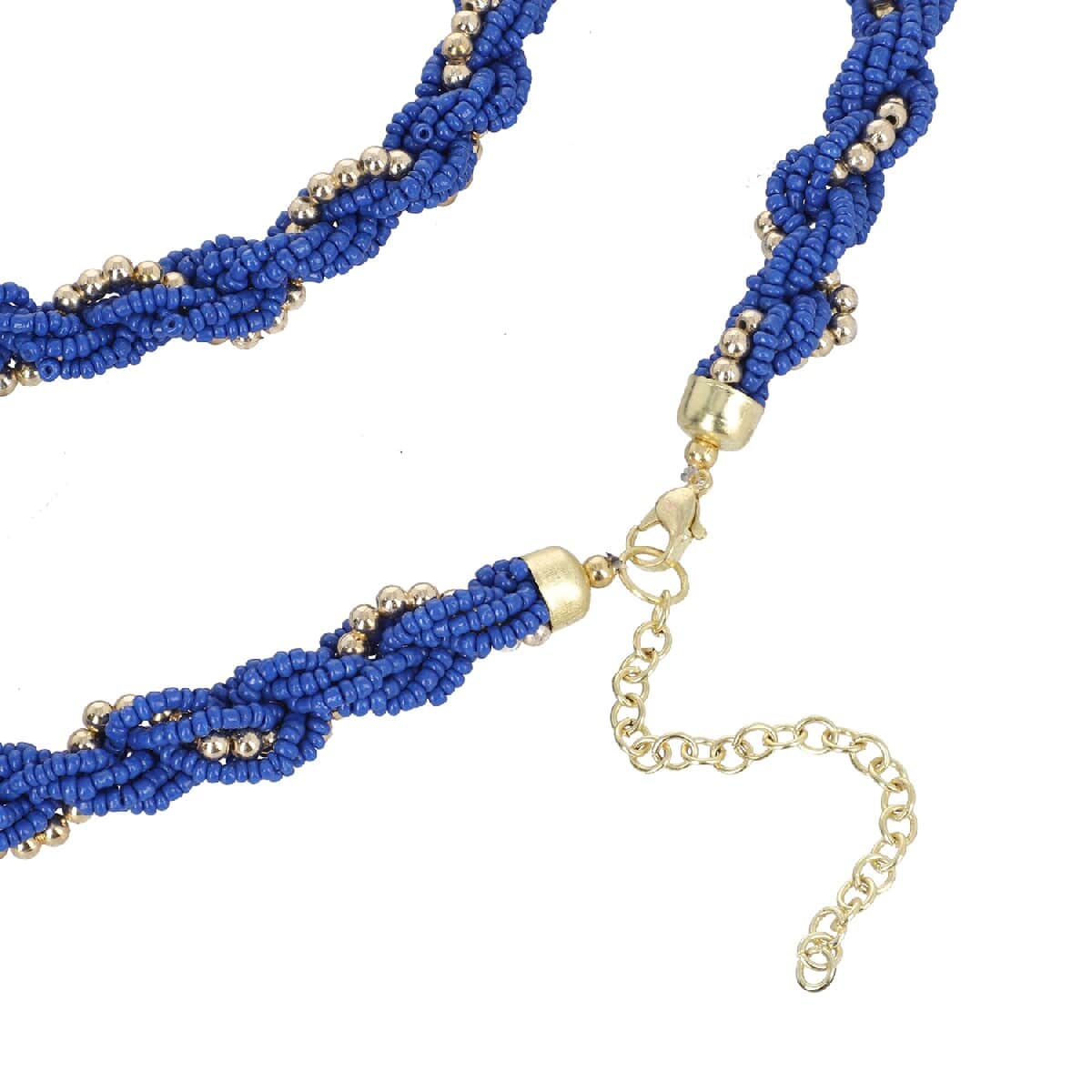 Blue Glass Seed Beaded Necklace (30 Inches) in Goldtone image number 3