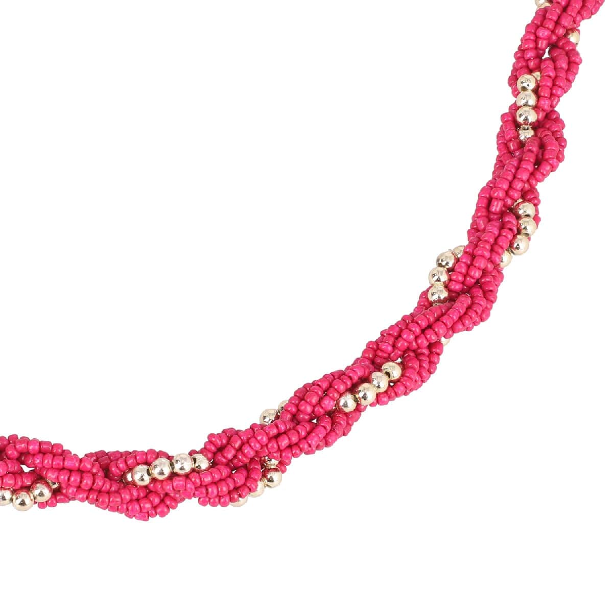 Fuchsia Glass Seed Beaded Necklace (30 Inches) in Goldtone image number 2