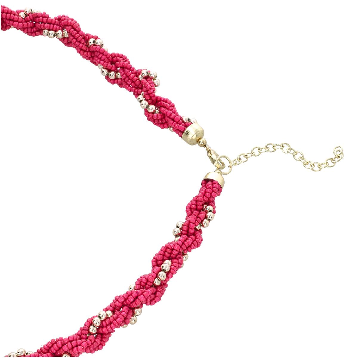 Fuchsia Glass Seed Beaded Necklace (30 Inches) in Goldtone image number 3