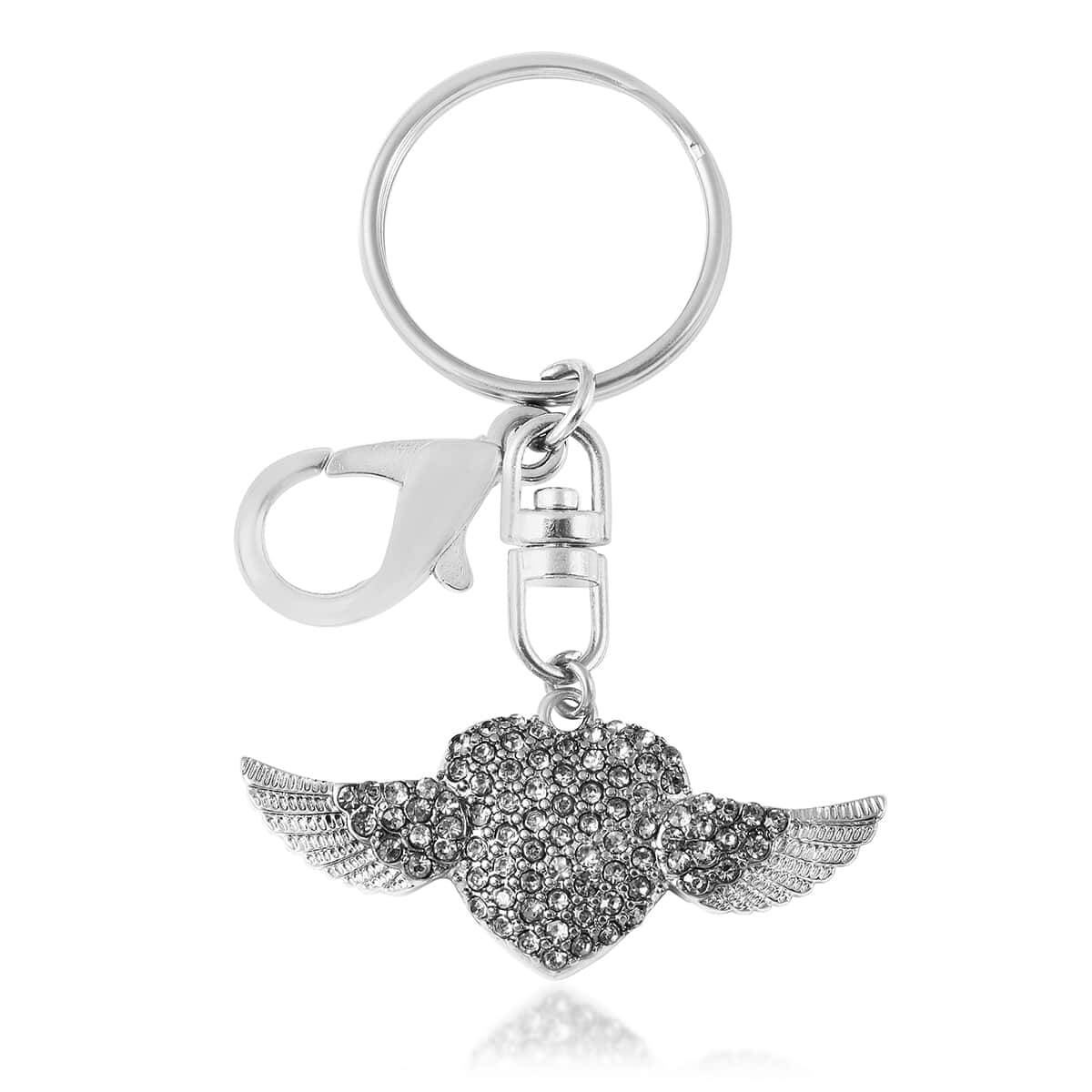 Pink Austrian Crystal Wings Keychain in Stainless Steel image number 0