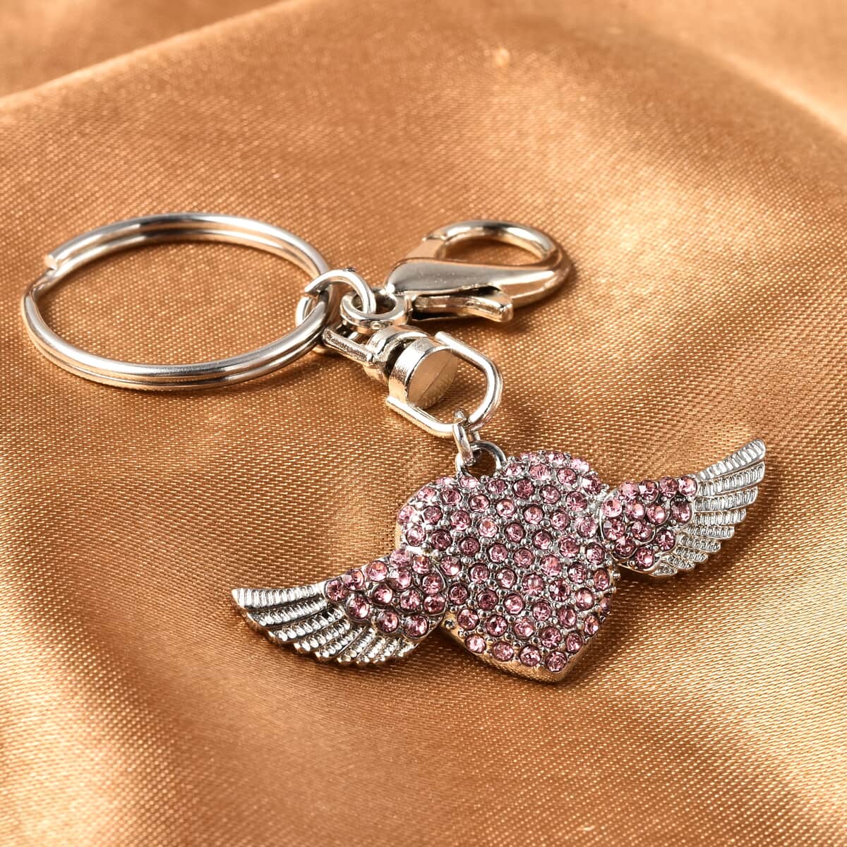 Pink Austrian Crystal Wings Keychain in Stainless Steel image number 1
