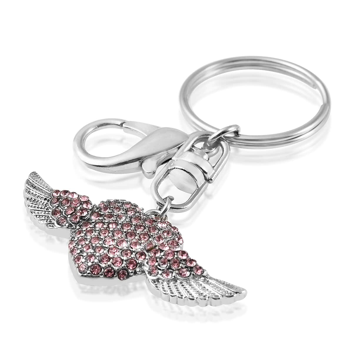 Pink Austrian Crystal Wings Keychain in Stainless Steel image number 2