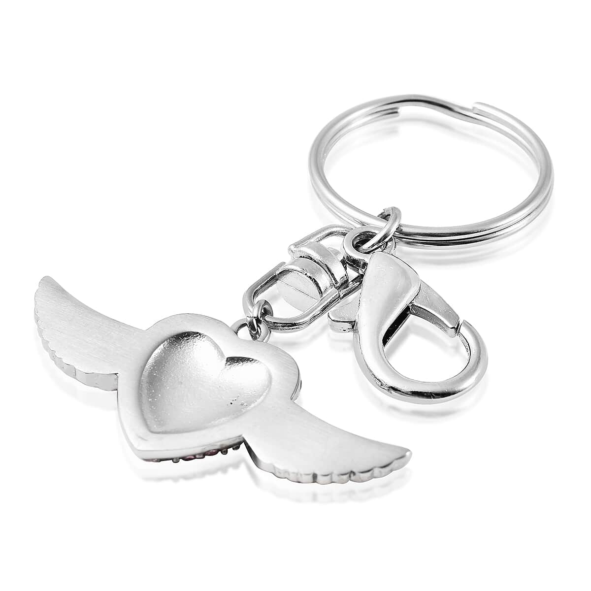 Pink Austrian Crystal Wings Keychain in Stainless Steel image number 3