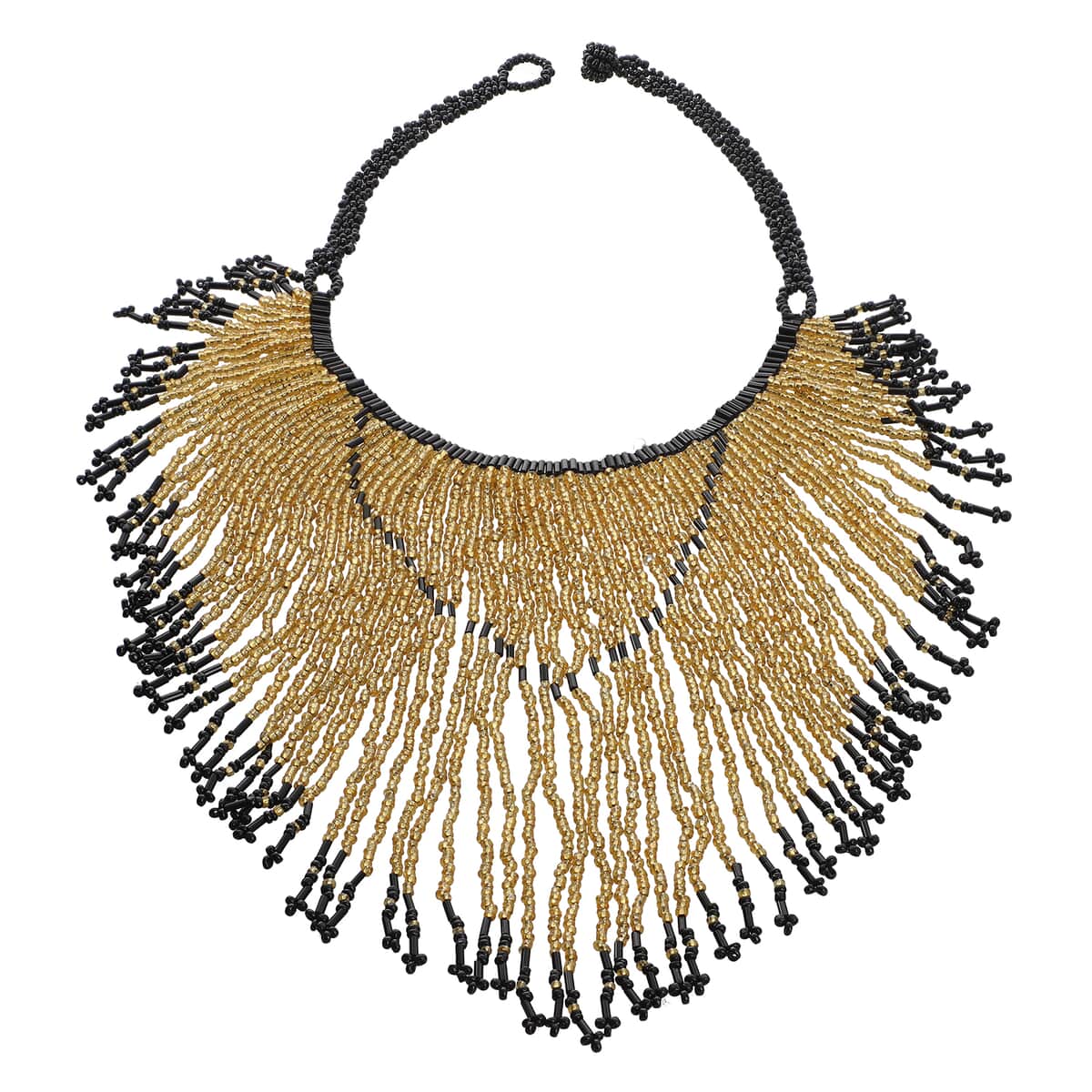 Gold Glass Seed Beaded Necklace (14-20.50 Inches) in Goldtone image number 0