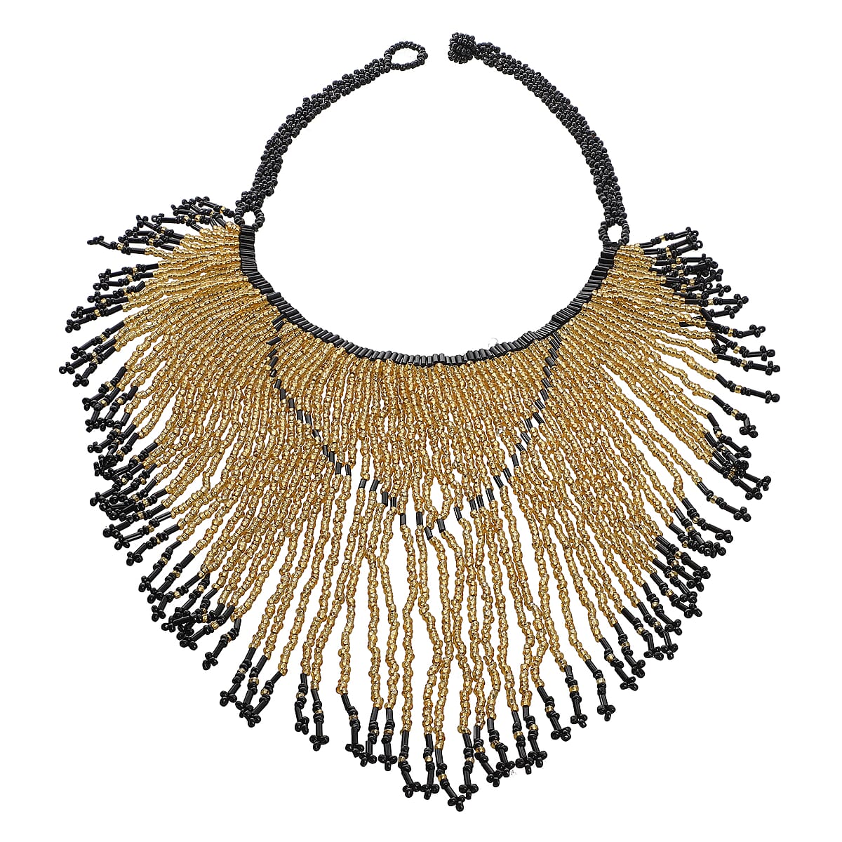 Gold Glass Seed Beaded Necklace (14-20.50 Inches) in Goldtone image number 0