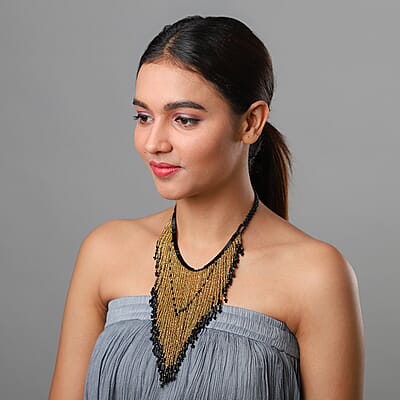Gold Glass Seed Beaded Necklace (14-20.50 Inches) in Goldtone