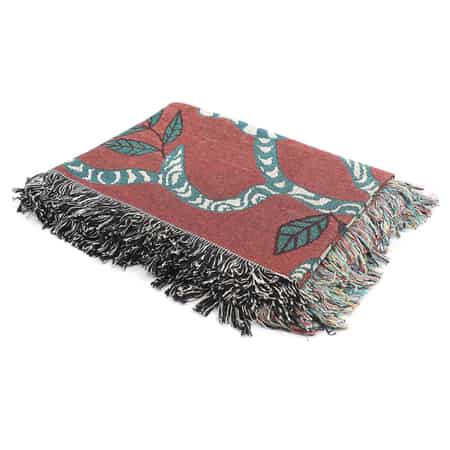 Beige & Red Jacquard Tiger Woven Printed Cotton Throw with Fringes 1.65lbs | Cotton Throw Blanket | Soft Blanket image number 2