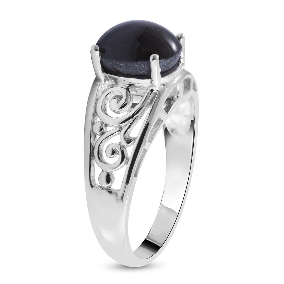 Cat's Eye Sillimanite Solitaire Ring in Platinum Over Sterling Silver 3.25 ctw image number 2