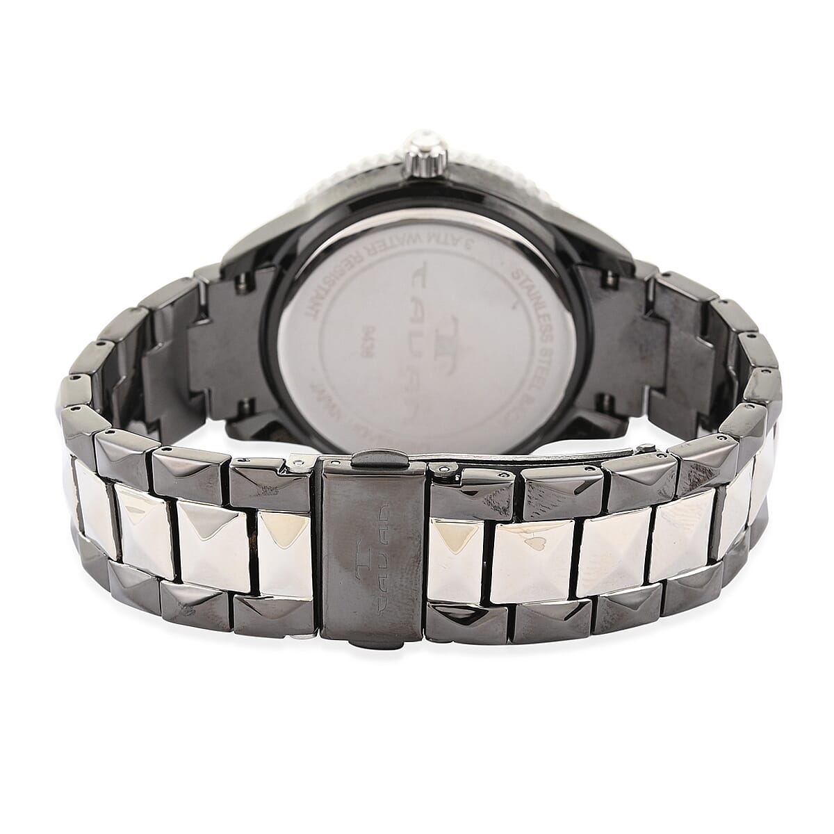 TAVAN Made with Finest CZ Japanese Movement MOP Dial Watch in Silvertone and Black (39mm) 0.50 ctw image number 3