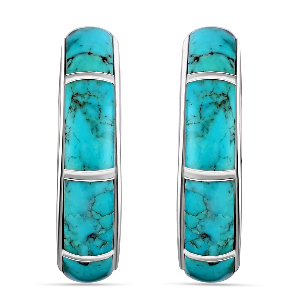 Santa Fe Style Turquoise J-Hoop Earrings in Sterling Silver 2.50 ctw image number 0