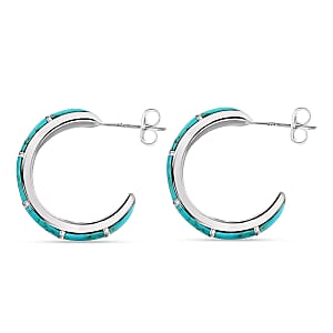 Santa Fe Style Turquoise J-Hoop Earrings in Sterling Silver 2.50 ctw