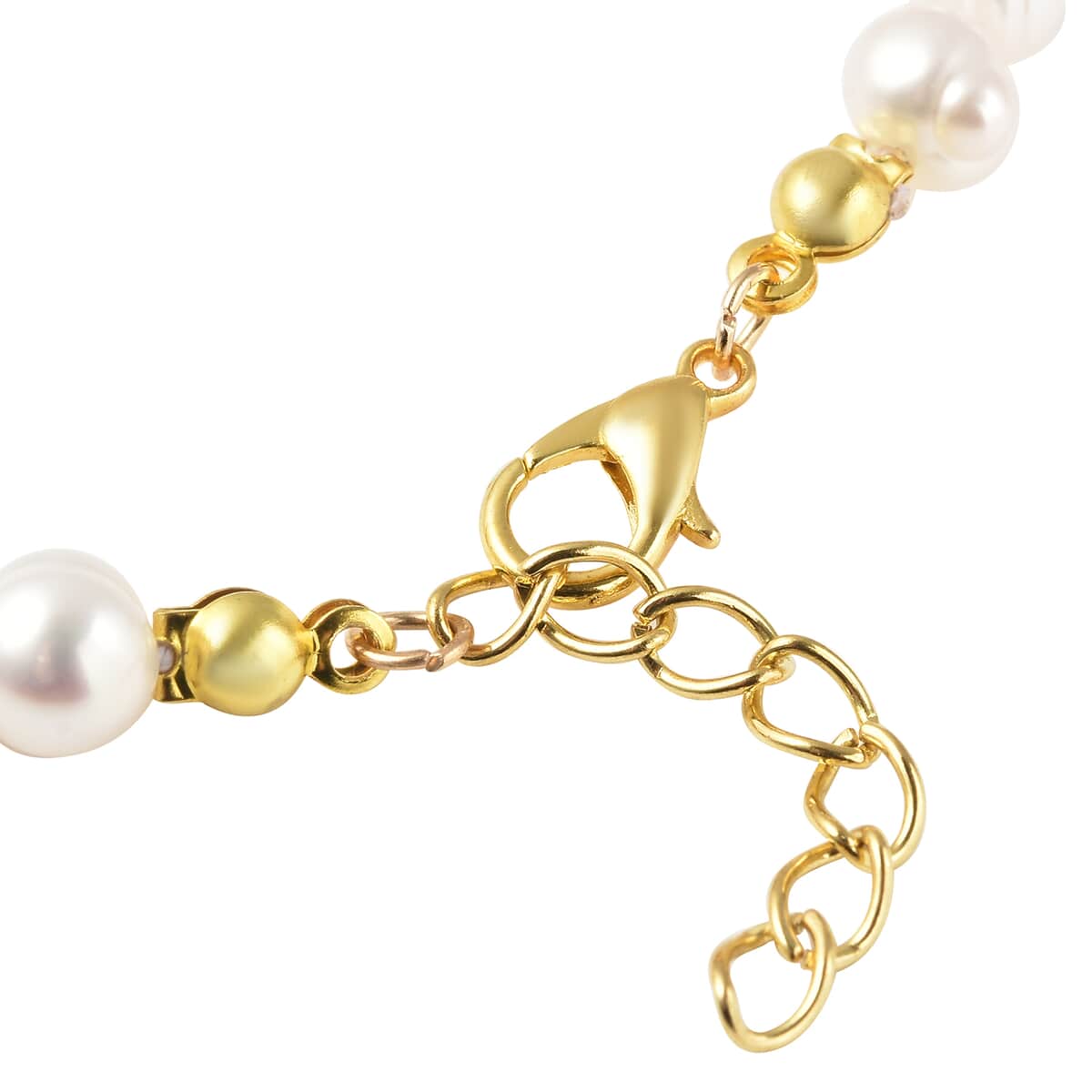 White Freshwater Cultured Pearl, Blue Glass, Austrian Crystal Butterfly Bracelet in Goldtone (7.50 In) image number 5