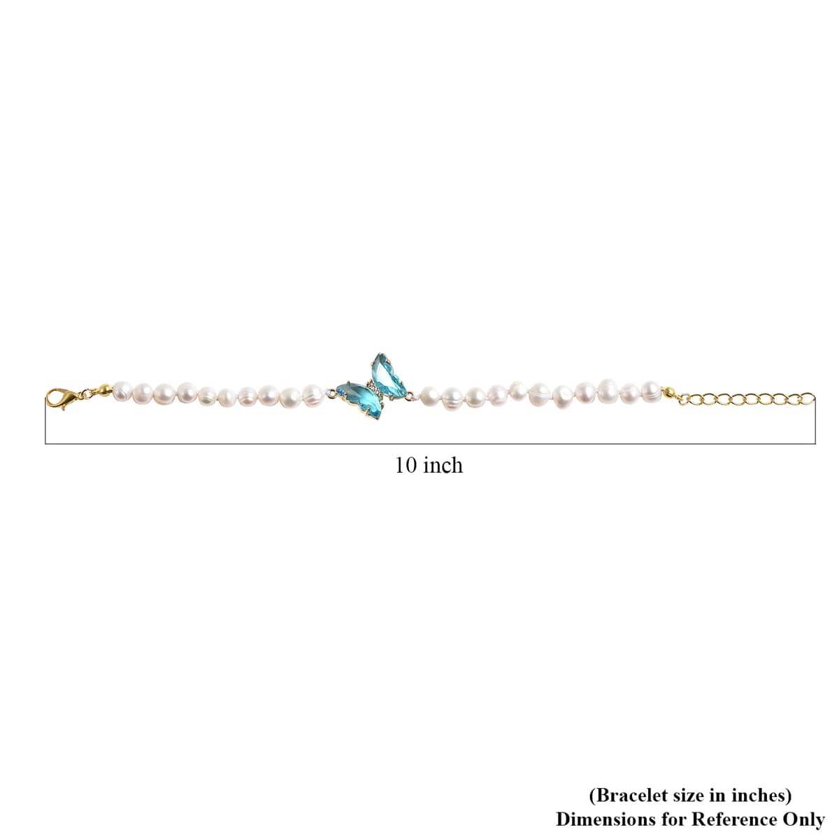 White Freshwater Cultured Pearl, Blue Glass, Austrian Crystal Butterfly Bracelet in Goldtone (7.50 In) image number 6