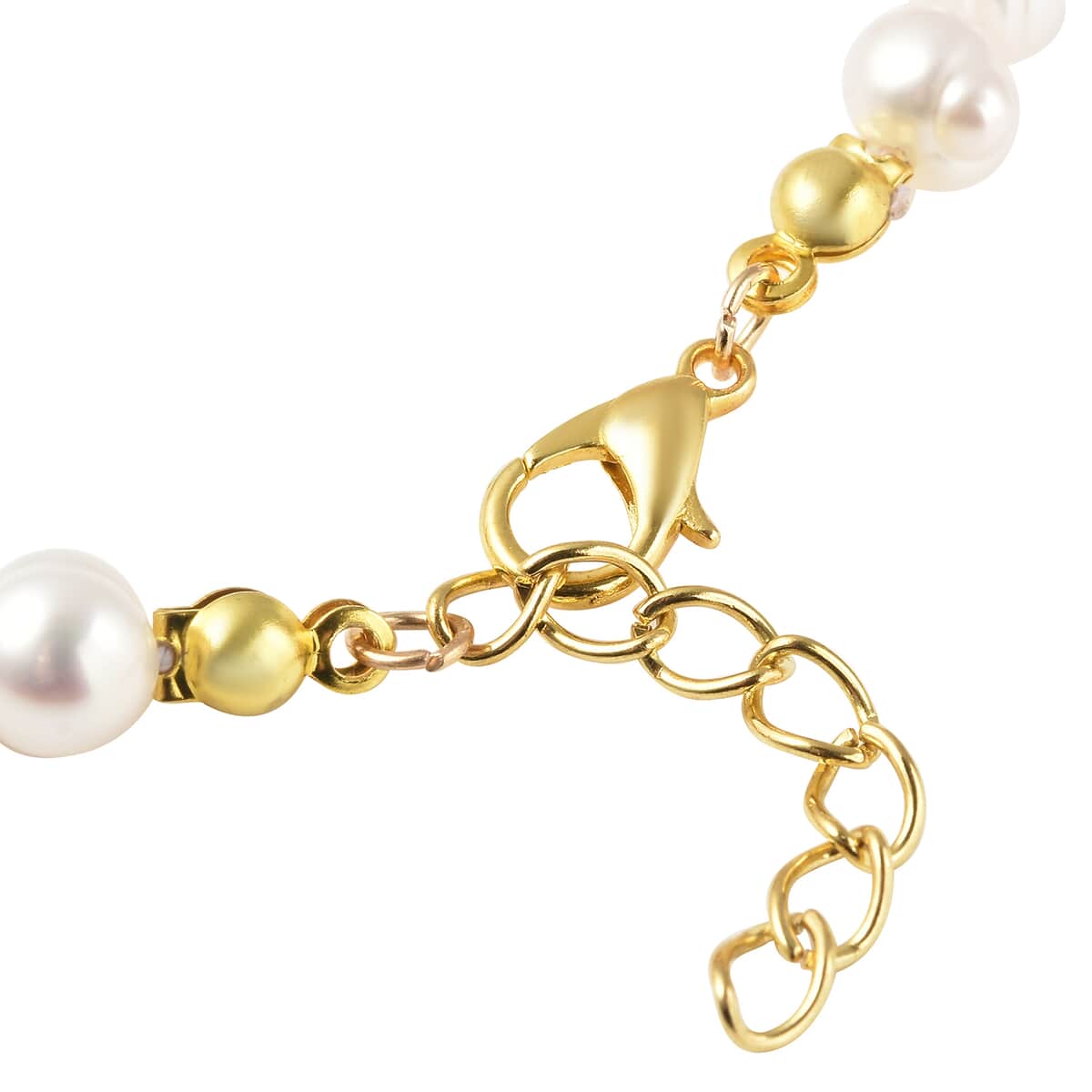 White Freshwater Cultured Pearl, Yellow Glass and Austrian Crystal Butterfly Bracelet in Goldtone (7.50 In) image number 5