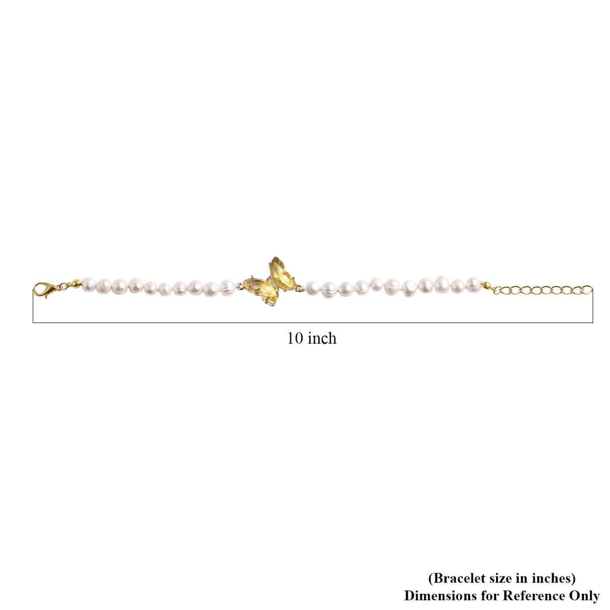 White Freshwater Cultured Pearl, Yellow Glass and Austrian Crystal Butterfly Bracelet in Goldtone (7.50 In) image number 6