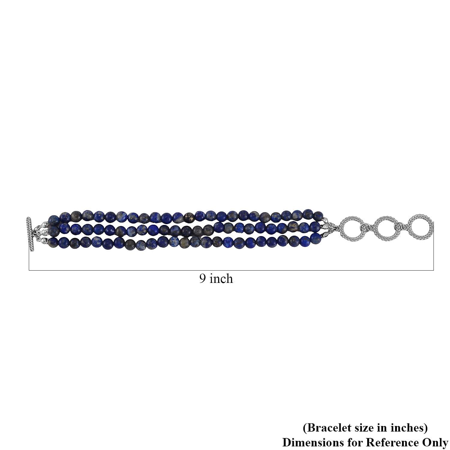 Lapis Lazuli Beaded Toggle Clasp Bracelet in Stainless Steel (6.50-8.0In) 123.50 ctw