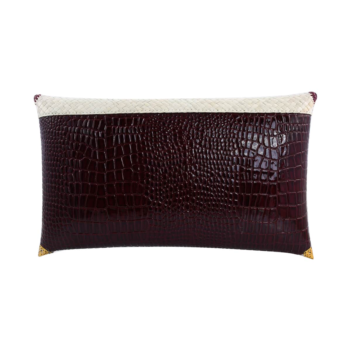Handmade Red Eco Friendly Croco Embossed Pandan Woven Clutch (11.02x1.97x7.78) image number 3