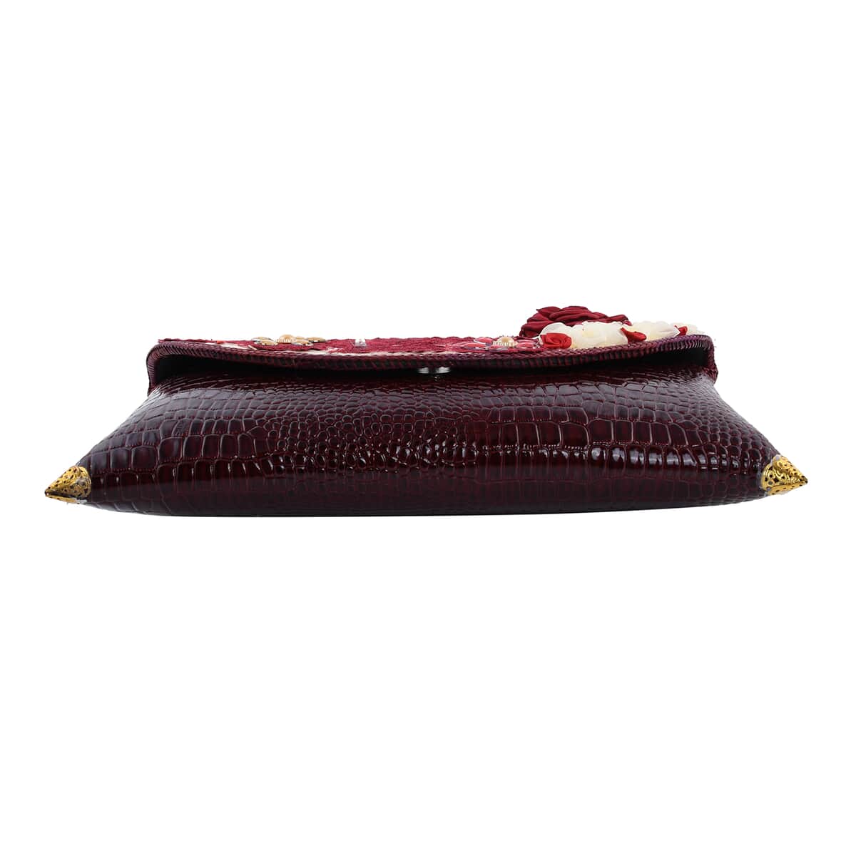 Handmade Red Eco Friendly Croco Embossed Pandan Woven Clutch (11.02"x1.97"x7.78") image number 4