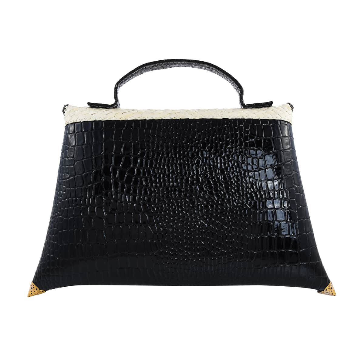 Handmade Black Eco Friendly Croco Embossed Pandan Woven Clutch Bag for Women | Women's Designer Clutch | Ladies Clutch Purse image number 2