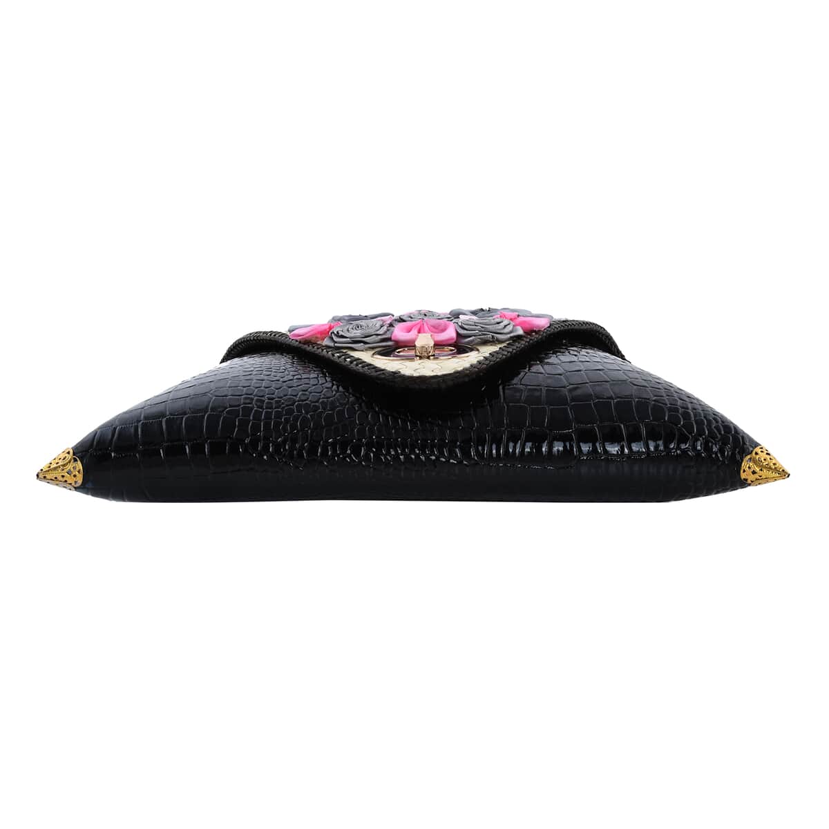 Handmade Black Eco Friendly Croco Embossed Pandan Woven Clutch Bag for Women | Women's Designer Clutch | Ladies Clutch Purse image number 3