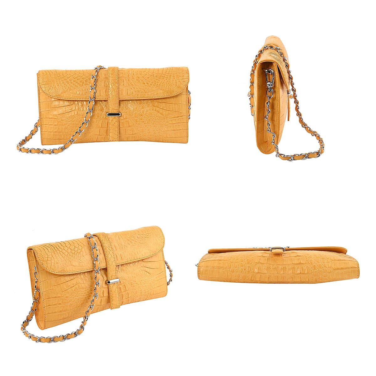 RIVER Brand Closeout, Organic Caiman Crocodile Yellow Shoulder Bag image number 2