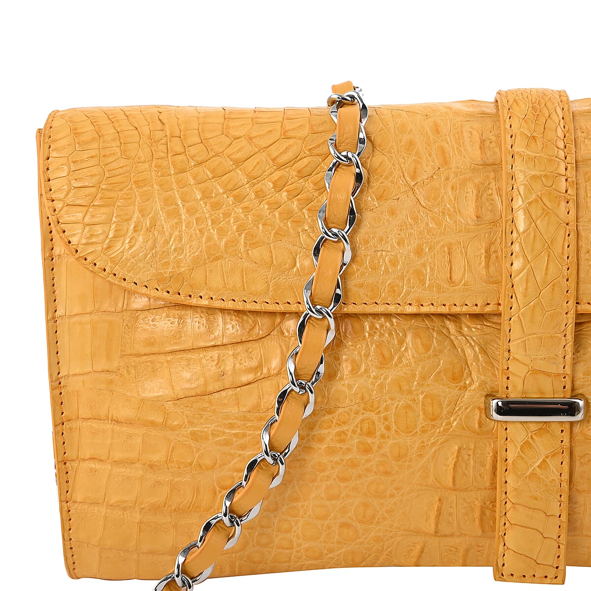 RIVER Brand Closeout, Organic Caiman Crocodile Yellow Shoulder Bag image number 3
