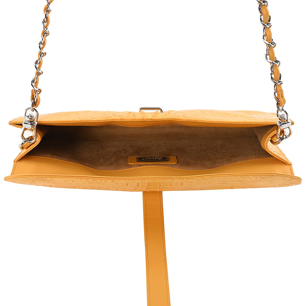 RIVER Brand Closeout, Organic Caiman Crocodile Yellow Shoulder Bag image number 4