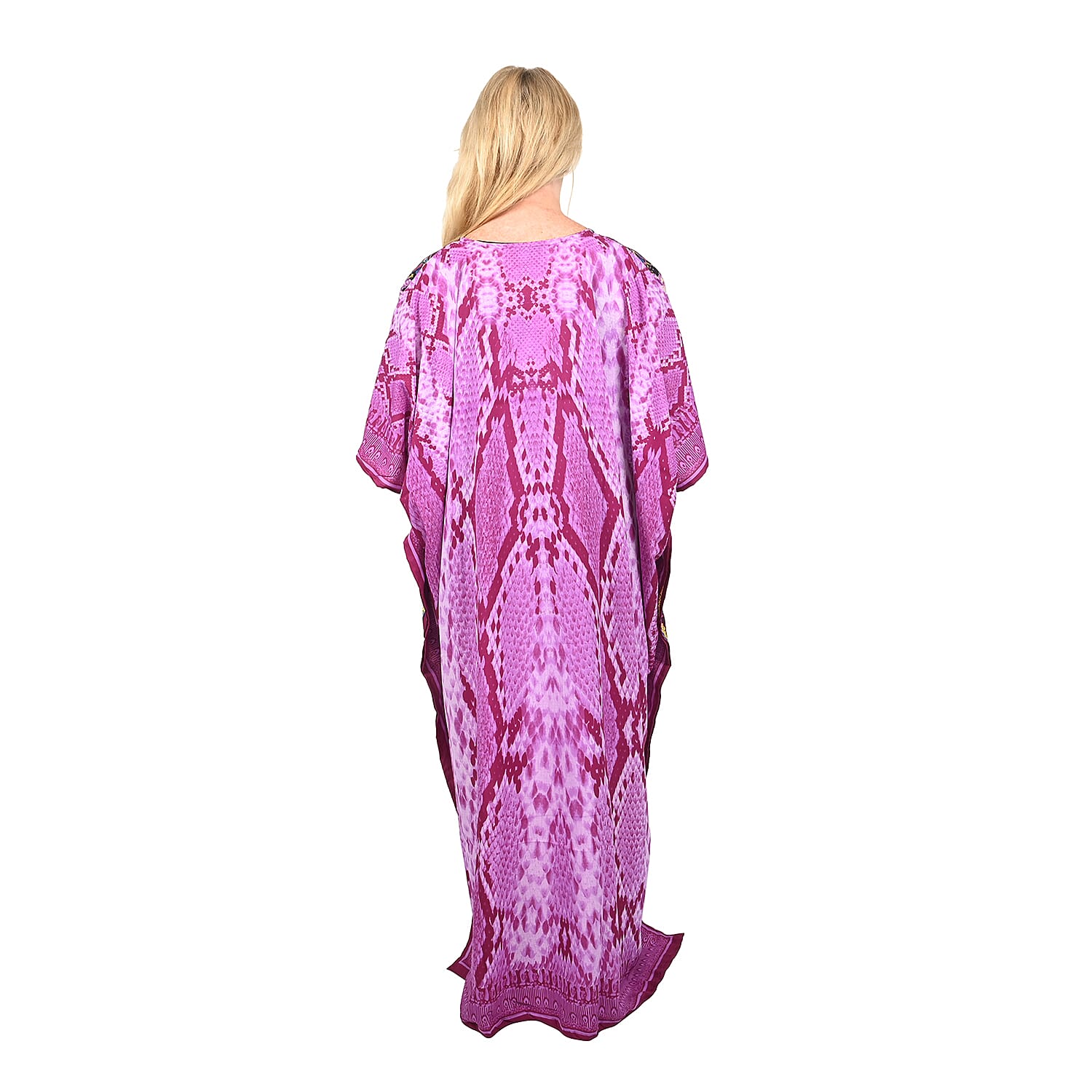 Winlar Purple Snakeskin Animal Print Round Neck Long Polyester Kaftan (One Size Fits Most)