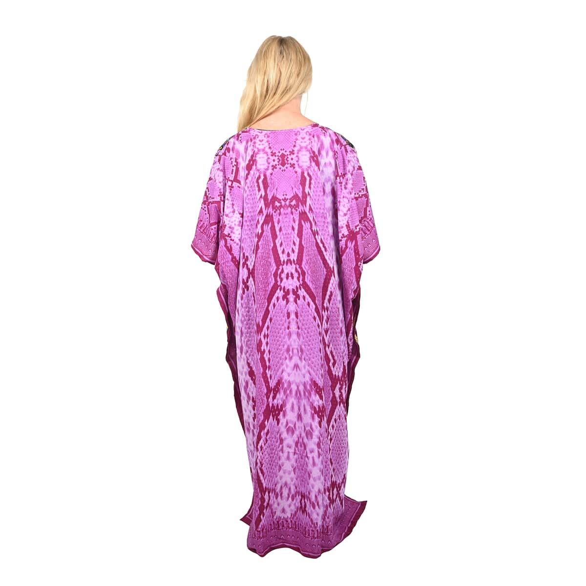 WINLAR Purple Snakeskin Animal Print Round Neck Long Polyester Kaftan (One Size Fits Most) image number 1