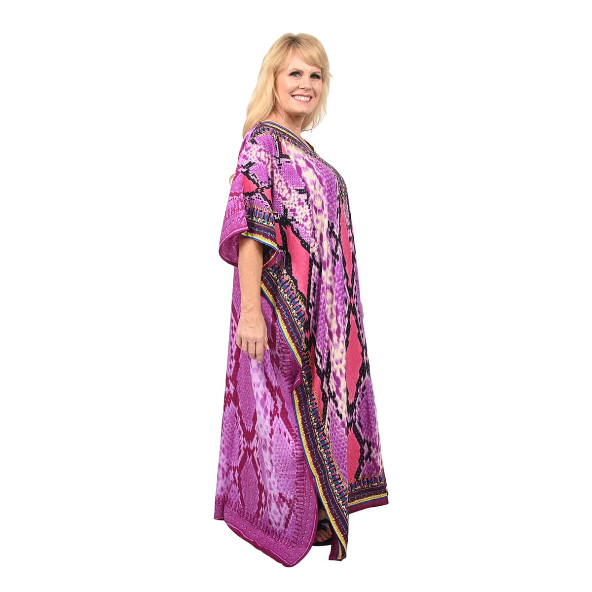 WINLAR Purple Snakeskin Animal Print Round Neck Long Polyester Kaftan (One Size Fits Most) image number 2